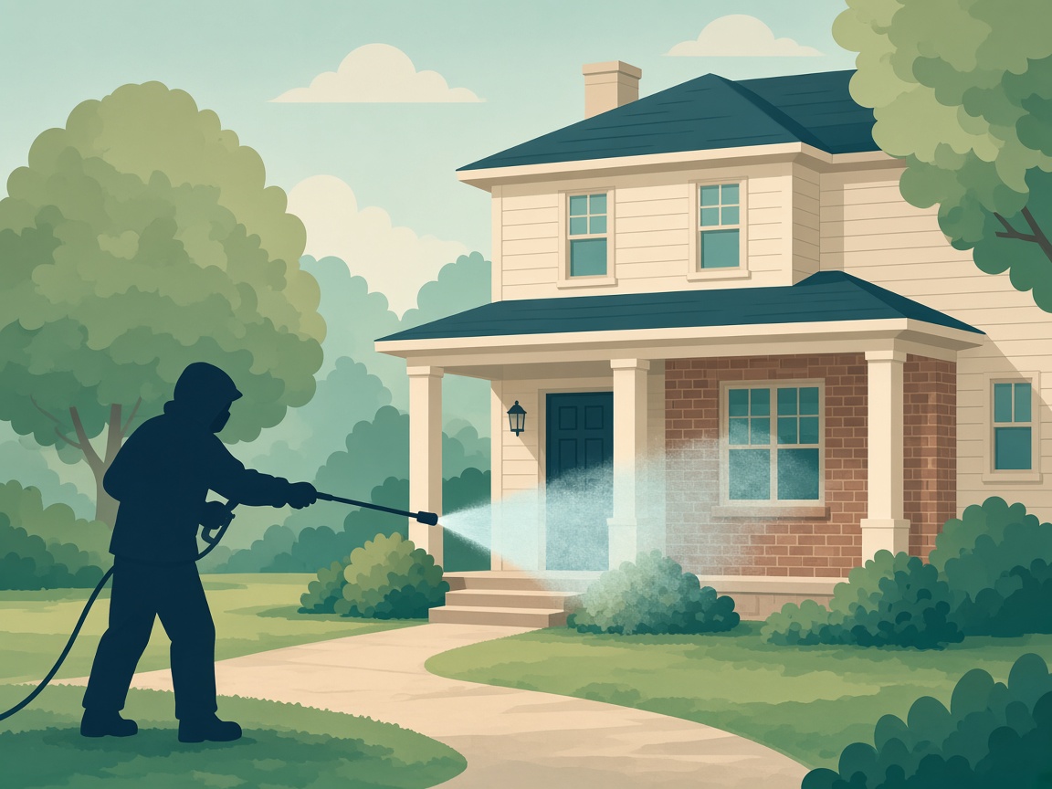 Illustration of an operator rinsing a Birmingham home exterior