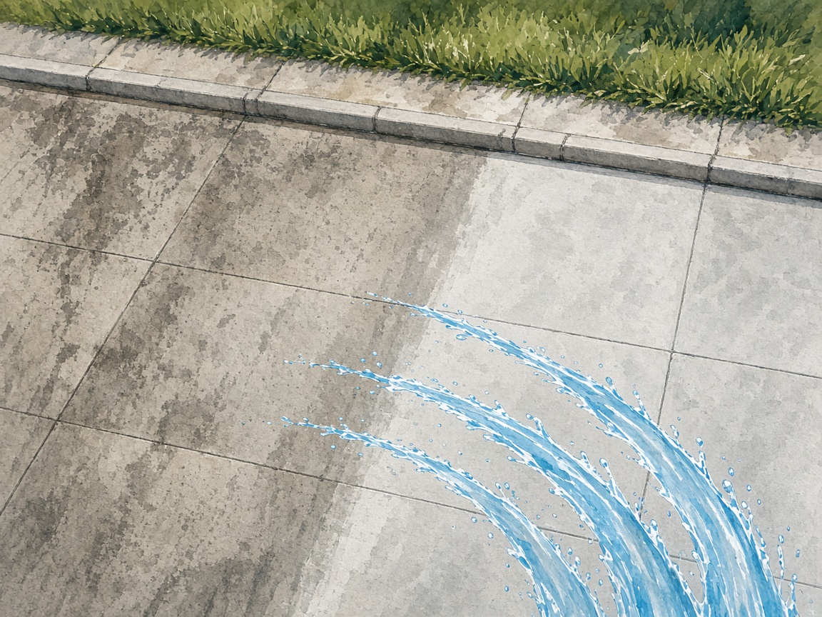 Soft illustration of driveway concrete cleaning